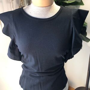 Unique shirt sleeve black tee with ruffled sleeve